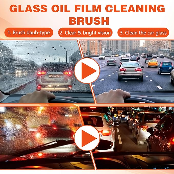 2PCS Glass Oil Film Remover for Car,Roll-On Glass Compound with Cleaning Board,Removes Oil Film & Smudges,Universal Anti-Rain Fog BrushOil Film Remover for Car Windshields and Windows(100g)