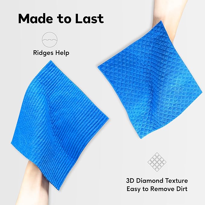 Swedish Dishcloths for Kitchen, 10 Pack Reusable Paper Towels Washable, Ultra Absorbent Dish Towels for Washing Dishes, Non-Scratch Cellulose Sponge Cloths, No Odor, Biodegradable