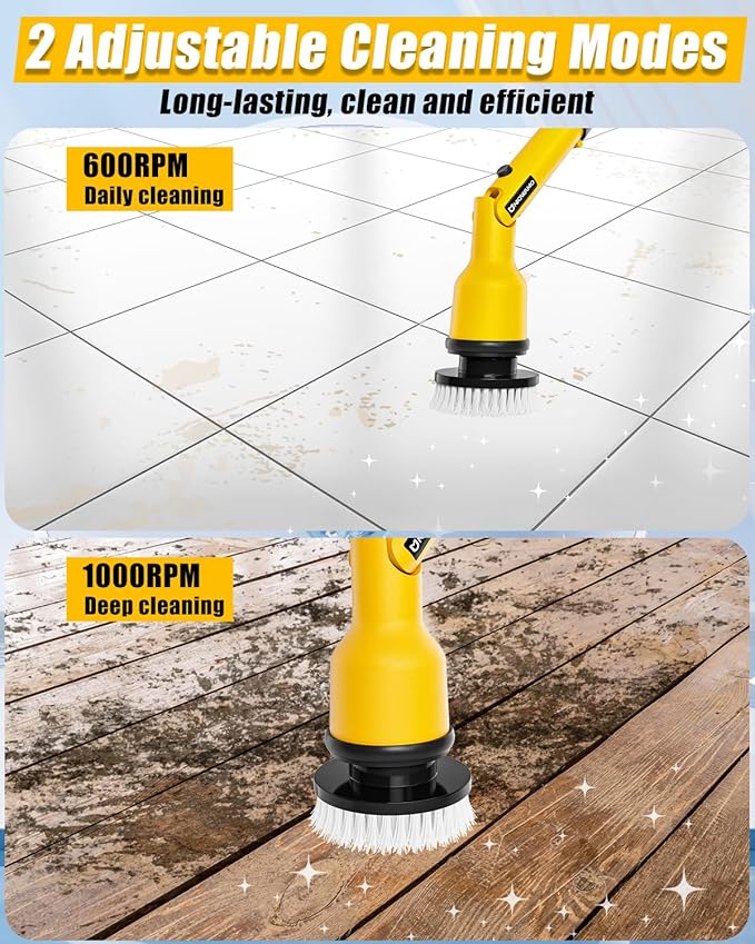 Electric Spin Scrubber Compatible for DeWalt 20V Battery(Battery NOT Included), 1000 RPM Battery Powered Scrubber with Adjustable Extension Arm & 8 Brushes & Hook Gloves for Tub/Tile/Floor