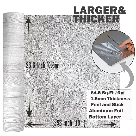 Oxdigi Peel and Stick Vinyl Flooring Roll 23"x 393"/64 Sq.Ft, Thicken Self Adhesive Vinyl Floor Tiles Wood Plank Flooring Waterproof Wear-resistant for any Room, Easy DIY Floor Coverings, White-Washed