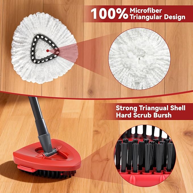 8 Pack Mop Replacement Heads with Base and Floor Scrub Brush, Compatible with Ocedar Systems, Microfiber Replace Heads, Snap-On Floor Cleaning Accessories