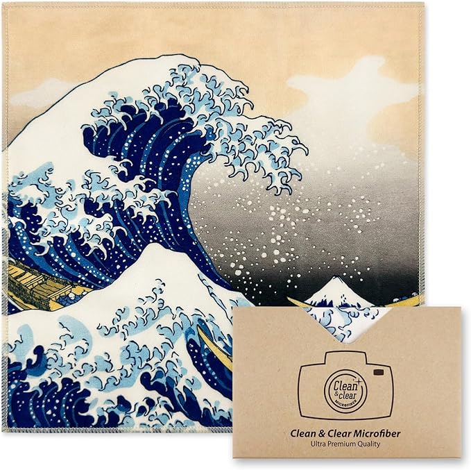Large Microfiber Cleaning Cloths [5 Pack] – Classic Art “The Great Wave Off Kanagawa” Design, Premium Lens Cleaning Cloth for Cameras, Glasses, Screens & Electronics