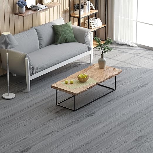 Oxdigi Peel and Stick Vinyl Flooring 2 Rolls 23"x 393"/128 Sq.Ft, Self Adhesive Vinyl Floor Tiles Wood Plank Flooring Waterproof Wear-Resistant for Any Room, Easy DIY Floor Coverings, Grey Wood