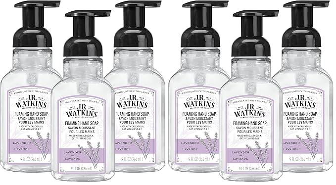 J.R. Watkins Foaming Hand Soap with Pump Dispenser, Moisturizing Foam Hand Wash, All Natural, Alcohol-Free, Cruelty-Free, USA Made, Lavender, 9 fl oz,(Pack of 6)