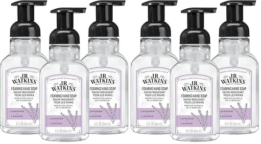 J.R. Watkins Foaming Hand Soap with Pump Dispenser, Moisturizing Foam Hand Wash, All Natural, Alcohol-Free, Cruelty-Free, USA Made, Lavender, 9 fl oz,(Pack of 6)