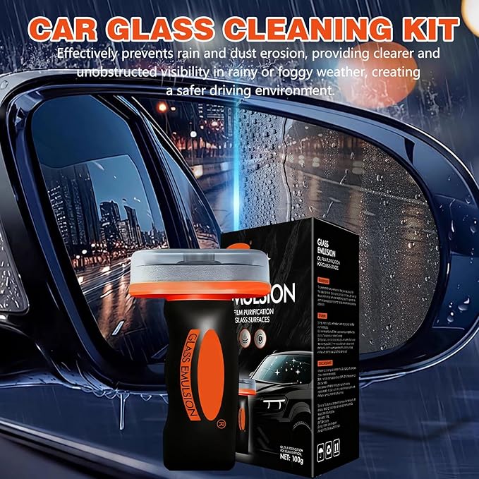 2PCS Glass Oil Film Remover for Car,Roll-On Glass Compound with Cleaning Board,Removes Oil Film & Smudges,Universal Anti-Rain Fog BrushOil Film Remover for Car Windshields and Windows(100g)