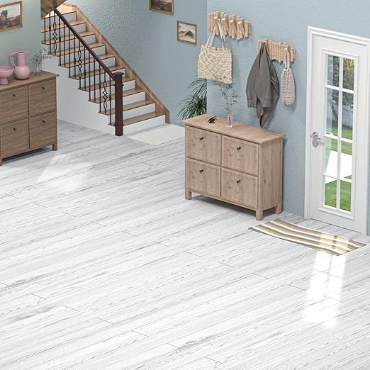 Oxdigi Peel and Stick Vinyl Flooring Roll 23"x 196"/32 Sq.Ft, Thicken Self Adhesive Vinyl Floor Tiles Wood Plank Flooring Waterproof Wear-resistant for any Room, Easy DIY Floor Coverings, White-Washed