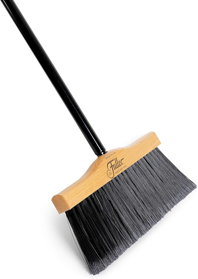 Fuller Brush 12-Inch Maple Wood Broom with 2 Piece Black Steel Threaded Handle for Indoor and Outdoor Cleaning on Hard Floors, Tile, Concrete, and Garage Surfaces