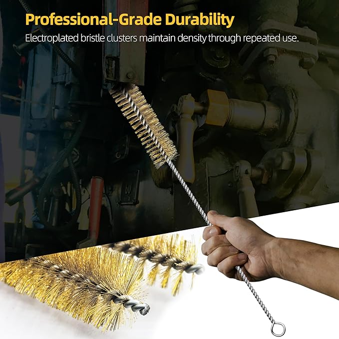 7Pcs Wire Tube Brushes Set,Brass Bottle Brush ,12" Long Wire Bore Brushes for Deep Cleaning Pipes,Tubes,Narrow Spaces, Engine Parts, Home Brew(1/4"-1" Sizes)
