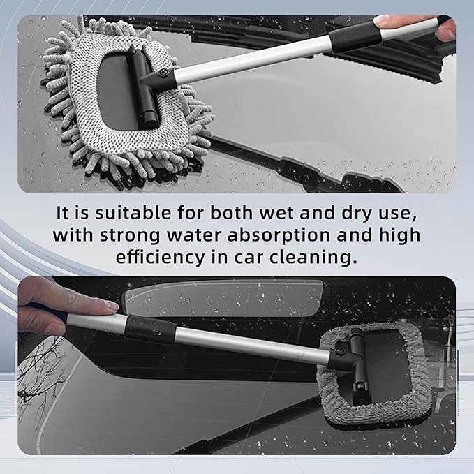 Car Windshield Cleaner, Microfiber Vehicles Window Cleaning Tool with 3PCS Reusable Cloth Pads, Automotive Washing Interior ＆ Exterior Glass Supplies Accessories, Universal Fit (Rectangle)