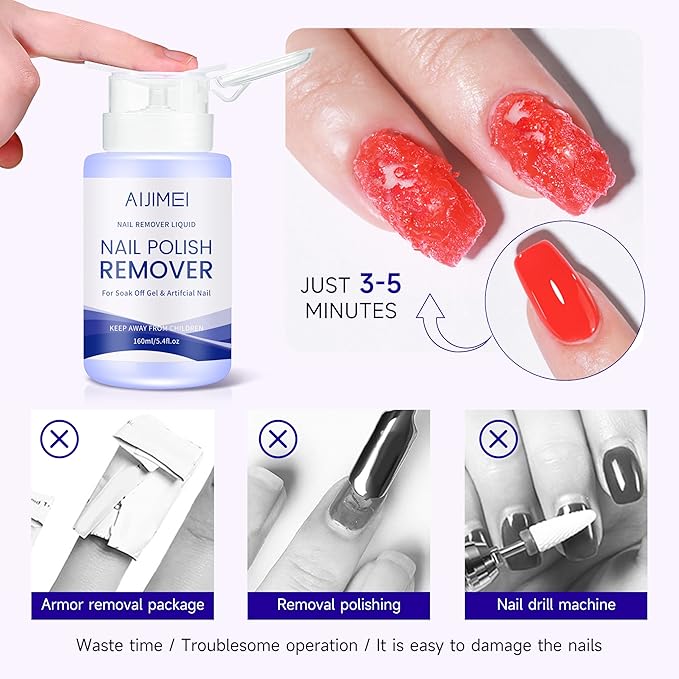 AIJIMEI 160ml Gel Nail Polish Remover Pump Dispenser Portable Acetone Nail Polish Gel Remover for Nail Art Easy to Handle Residual Nail Oil for Daily Nail Polish Remover Helper