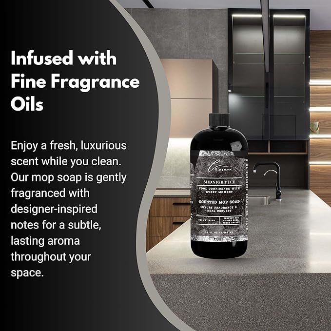 Luxury Floor Cleaner, Scented Mop Soap Concentrate | Hard Floor Cleaner for Tile, Vinyl, Laminate, LVP & Sealed Hardwood | Low-Foam, Streak-Free | 36 oz | Midnight Ice