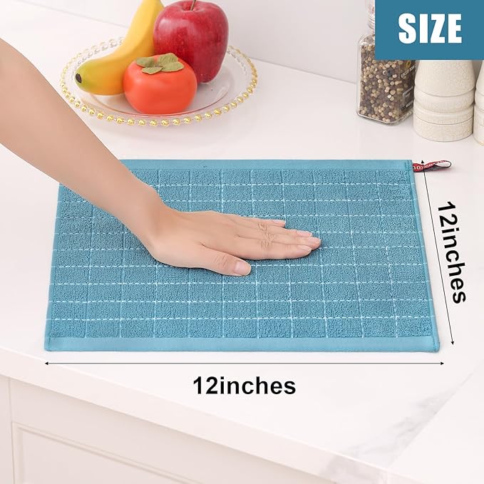 Homaxy 100% Cotton Terry Kitchen Dish Cloths, Ultra Soft and Absorbent Dish Towels for Kitchen, Suitable for Drying and Washing Dishes, 6 Pack, 12 x 12 Inches, Lake Blue