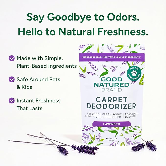 Good Natured Brand | Carpet Deodorizer & Freshener Powder | 31 oz Pet Odor Eliminator for Strong Odor & Pet Urine | Fresh Natural Lavender Scent | Safe for Homes with Pets