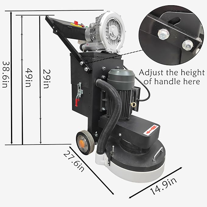 TECHTONGDA Concrete Floor Grinder Polisher 5-Head Grinding Base 14.9in Grinding Width 20L(4.399Gal) Dust Collection Box for Construction Sites Industrial Workshops Garage 220v/4kW