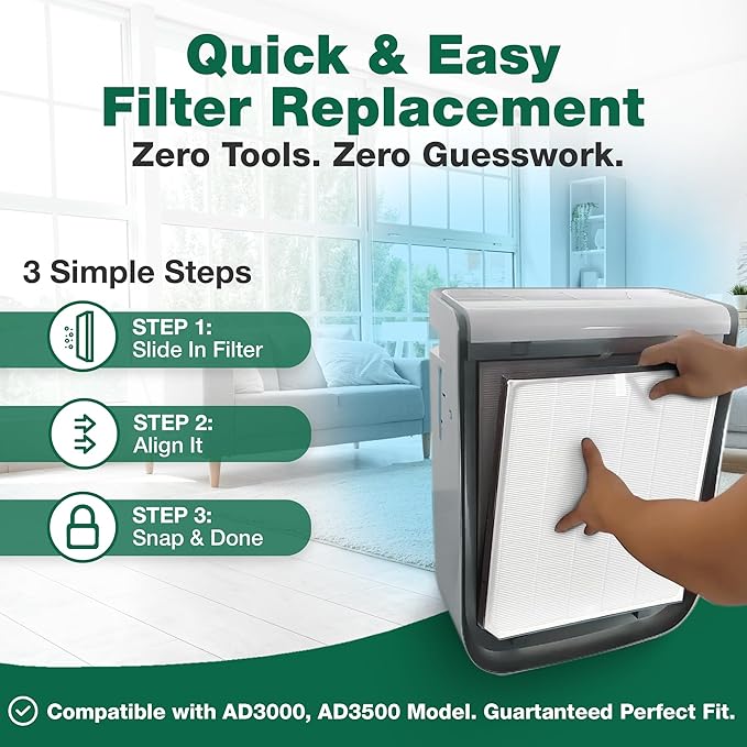 Air Purifier Filter Replacement – Compatible with Air Doctor Models AD3000 and AD3500 – Includes Efficient Air Filter Replacement for Home and Office - Third Party - Product (1-Pack)
