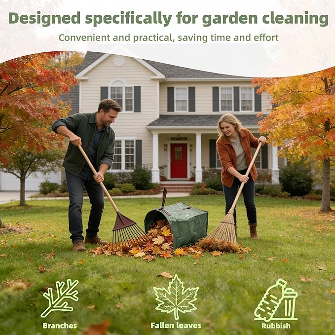 2-Pack 53-Gallon Reusable Yard Waste Bags with Gloves– Heavy-Duty Dustpan-Style Lawn & Garden Bags with Handles, Foldable, Standable Leaf Collector for Leaves, Grass, Branches, and Outdoor Debris