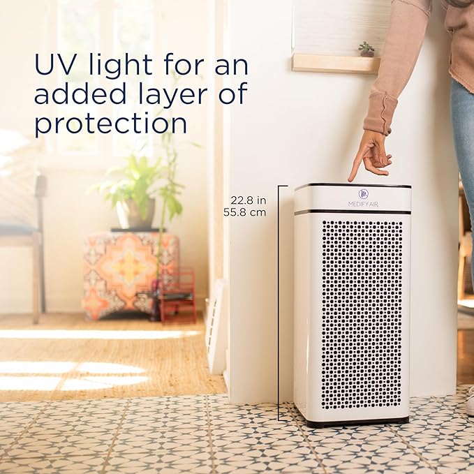 Medify MA-40 UV Light Air Purifier with True HEPA H14 Filter | 1,793 ft² Coverage in 1hr for Wildfires Smoke, Odors, Pollen, Pets | Removal to 0.1 Microns | White, 2-Pack