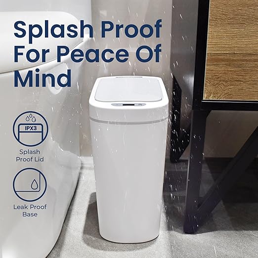 Ninestars Automatic Motion Sensor Bathroom Trash Can, 1.8 Gallon Smart Opening Garbage Bin for Bathroom, Bedroom, Kitchen, Office 2 Pack