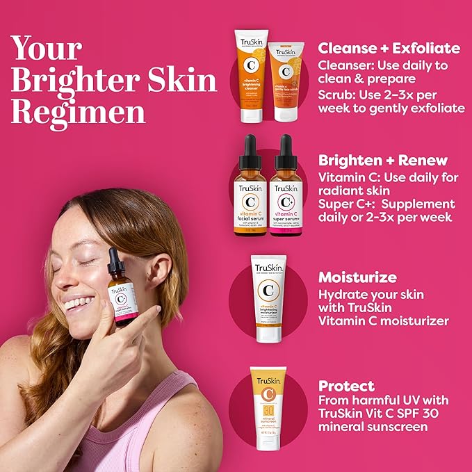 TruSkin Vitamin C Super Serum for Face – All-in-One Anti-Aging Serum with Vitamin C, Retinol, Niacinamide, Hyaluronic Acid & Squalane – Improve Appearance of Dark Spots, Firmness & Texture, 1 Fl Oz