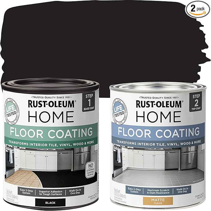 Rust-Oleum 367597 Home Interior Floor Coating Kit, Matte Black 1 Quarts (Pack of 2)