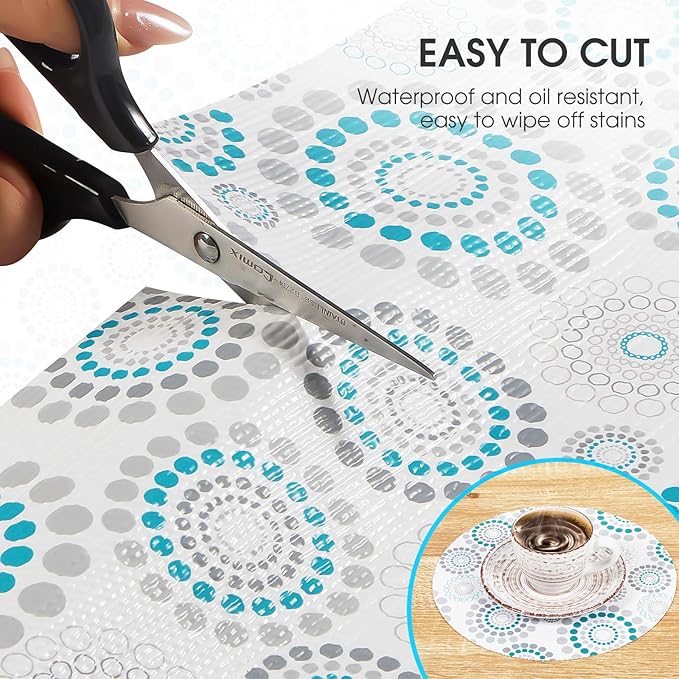 Drawer and Shelf Liner, Non-Slip Kitchen Cabinet Liners Non-Adhesive Thick Strong Grip Waterproof Washable Mats Protect Dresser Shelves Cupboard Bathroom Cabinets, Spiral, 24 in X 20 FT