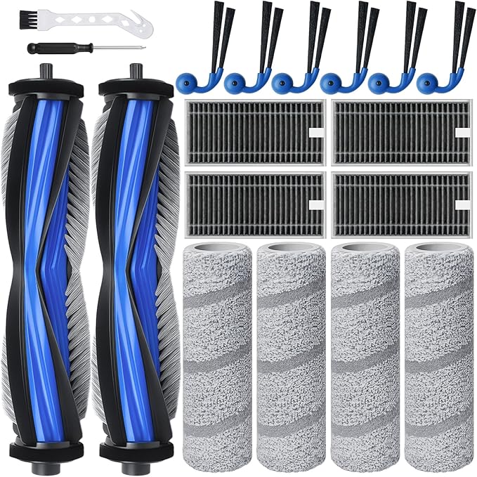 X11 Replacement Parts for Ecovacs Deebot X11 OmniCyclone X11 Pro Omni X11 Pro X11 Vacuum Robotic Parts with 2 Roller Brush,4 Mop,4 HEAP,6 Side Brushes,1 Screwdriver,1 Clean Brush