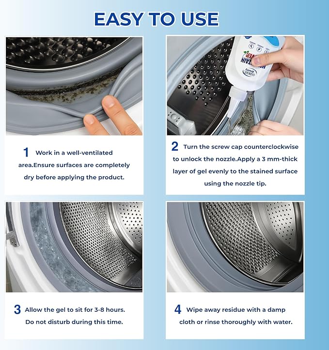 Mold and Stain Remover Gel 8 Fl Oz, Household Grout Surface Cleaner, Cleaning Gel for Washing Machine, Refrigerator Strips, Tiles, Bathroom Kitchen Sinks, Damp Areas