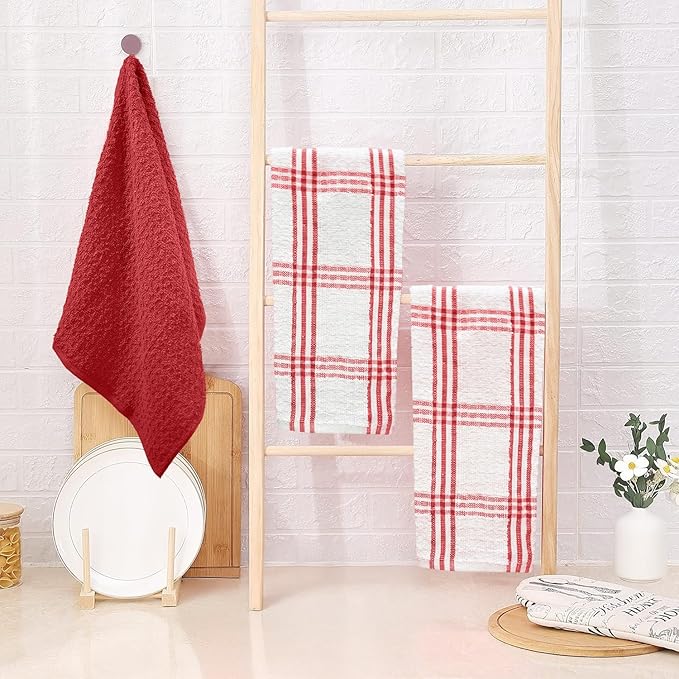 DAN RIVER Premium Kitchen Towels - [Pack of 6] 100% Cotton (16x 26 Inches) -Super Soft,Highly Absorbent, Quick Dry, Dish Towels for Kitchen Towels - Red