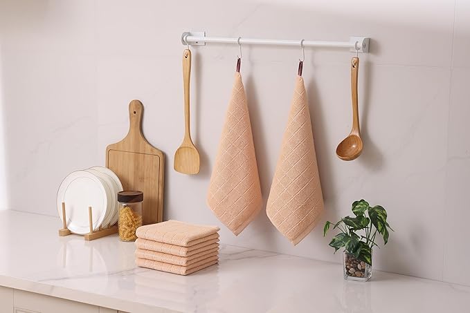 Homaxy 100% Cotton Terry Kitchen Dish Cloths, Ultra Soft and Absorbent Dish Towels for Kitchen, Suitable for Drying and Washing Dishes, 8 Pack, 12 x 12 Inches, Apricot