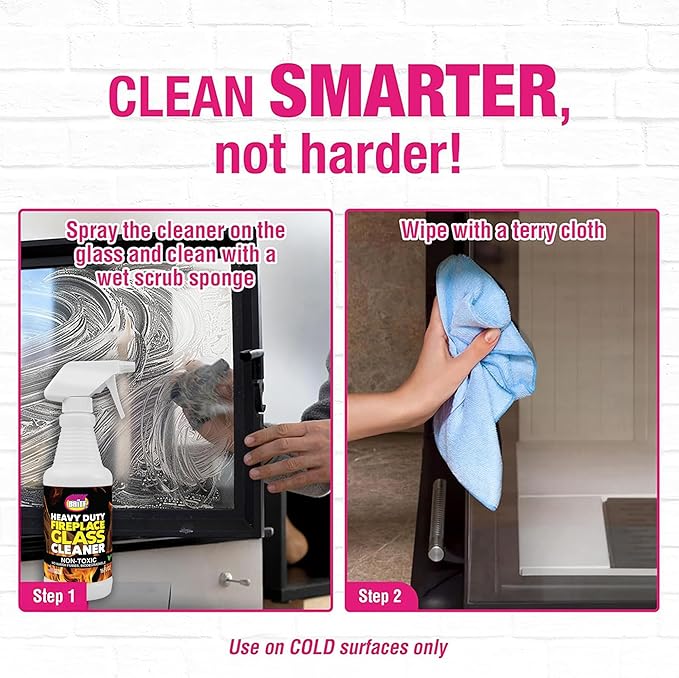 Quick 'n Brite Fireplace Glass Cleaner 16oz, Nonabrasive Cleaning Spray for Oven, Cooktops, Ceramic-Glass, Microwave Glass (Pack of 2)