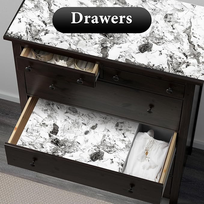 Drawer and Shelf Liner for Kitchen Cabinet: 12 in X 20 Ft Non Slip Waterproof Shelf Paper Non Adhesive Refrigerator Liners Grey and White Marble Easy Liners for Bathroom with Knife Tape Measure