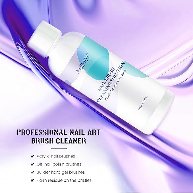 Aijimei Nail Brush Cleaner Restorer Solution Acrylic Nail Brush Cleaner Quickly Clean for Acrylic Nail Brushes, Glitter Gel Nail polish Brushes, Builder Hard Gel Brush (120ML-4.2FL.OZ)