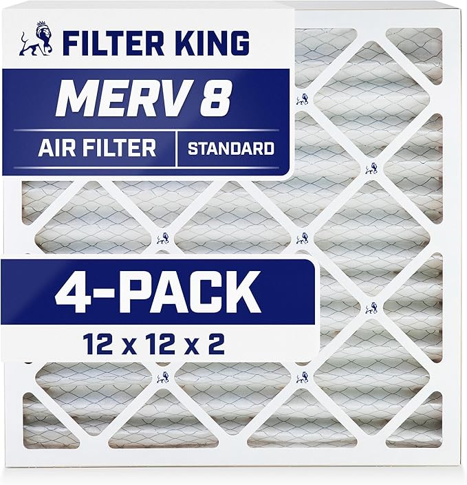 Filter King 12x12x2 Air Filter | 4-PACK | MERV 8 HVAC Pleated A/C Furnace Filters | MADE IN USA | Actual Size: 12x12x1.75"