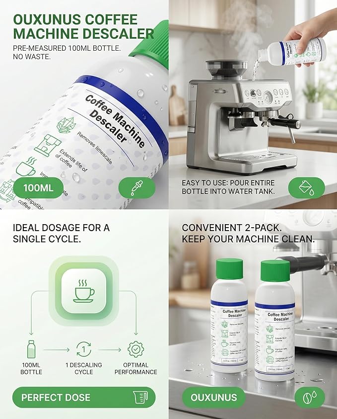 Descaling Kit Compatible with Delonghi Coffee Machines: 2 Full Maintenance Cycles | 2 Compatible with De'Longhi water Filters + 2x100ml Descaling Solution Replace Every 3 Months （6-Month）