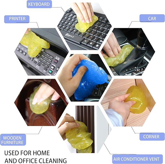 Car Cleaning Gel - Reusable Auto Detailing Tools for Interior Vents, Keyboard, Electronics, 2Pcs Portable Dust Cleaner (Blue/Yellow)