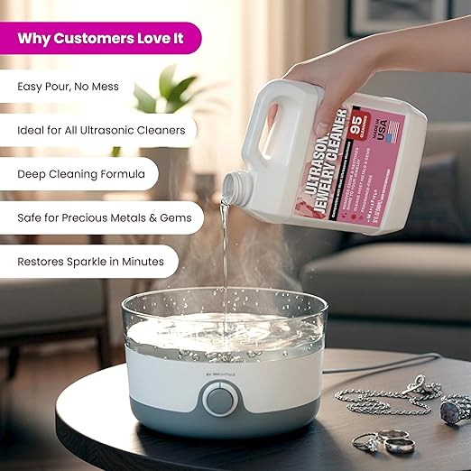 Maplefield Ultrasonic Jewelry Cleaner Solution 32oz – Concentrated Professional Jewelry Cleaning Formula for Ultrasonic Machines, Safely Removes Dirt, Grime & Tarnish from Gold, Silver & Gemstones