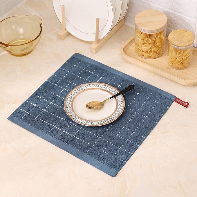 Mordimy 100% Cotton Terry Cloth Dish Cloths, Soft and Absorbent Checkered Dish Towels, Quick Drying Dish Rags for Washing Dishes, 6 Pack, 12 x 12 Inches, Grey