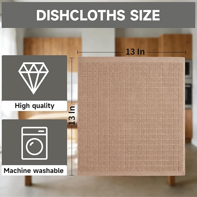 100% Cotton Kitchen Dish Cloths Set (8 Pack) – 13 x 13 Inches Ultra Soft Absorbent Dish Towels for Washing Dishes Scrubbing Dish Cloths Sets