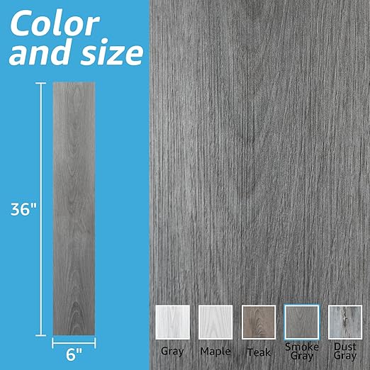 Art3d 60 Sq.ft Peel and Stick Floor Tiles, 40Pcs Luxury Vinyl Plank Flooring Wood Look, Adhesive and Waterproof Tile Sticker for Bedroom, Living Room, Kitchen, Gray