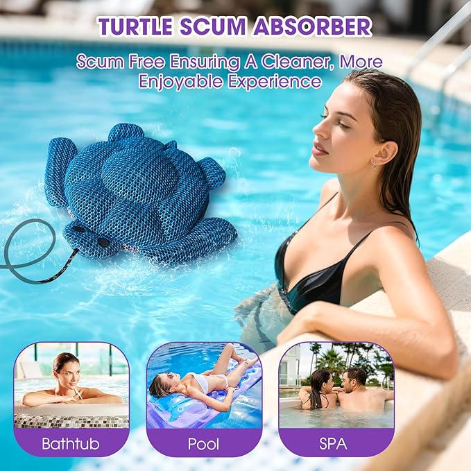 Hot Tub Scum Absorber, 2 Pack Hot Tub Accessories for Adults, Turtle Hot Tub Sponge Scum Cleaner Gifts for Spa, Reusable Oil Absorbing Scumbug Remover Keeps Water Clean