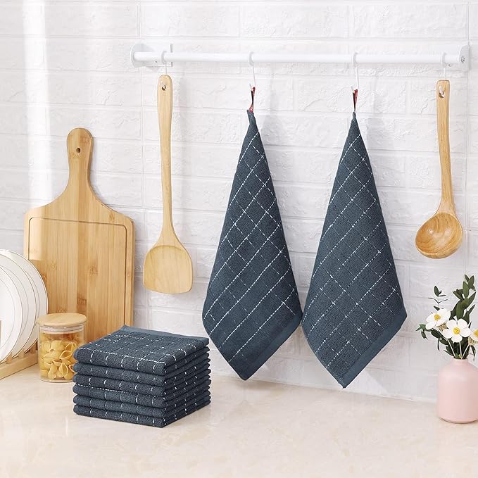 Mordimy 100% Cotton Terry Cloth Dish Cloths, Soft and Absorbent Checkered Dish Towels, Quick Drying Dish Rags for Washing Dishes, 8 Pack, 12 x 12 Inches, Grey