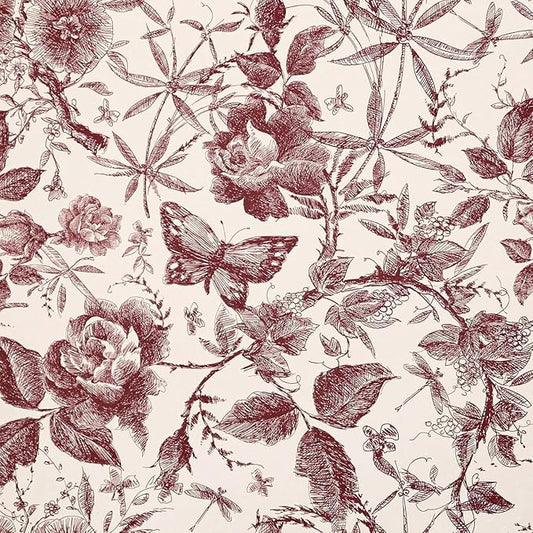 Drawers Liner Contact Paper for Dresser Peel and Stick Wallpaper Sketched Design 15.7x196.8in Self Adhesive Removable Red Maroon Rose Floral Butterfly Vintage Cabinet Shelf Renter Friendly