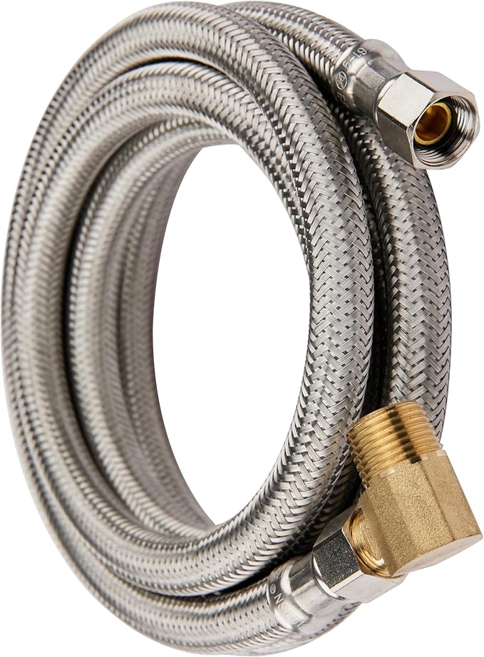 EFIELD Premium Stainless Steel Dishwasher Hose - 10 FT Burst Proof Supply Hose 3/8" x 3/8" with 90 Degree 3/8" MIP Elbow,(HOSE060)