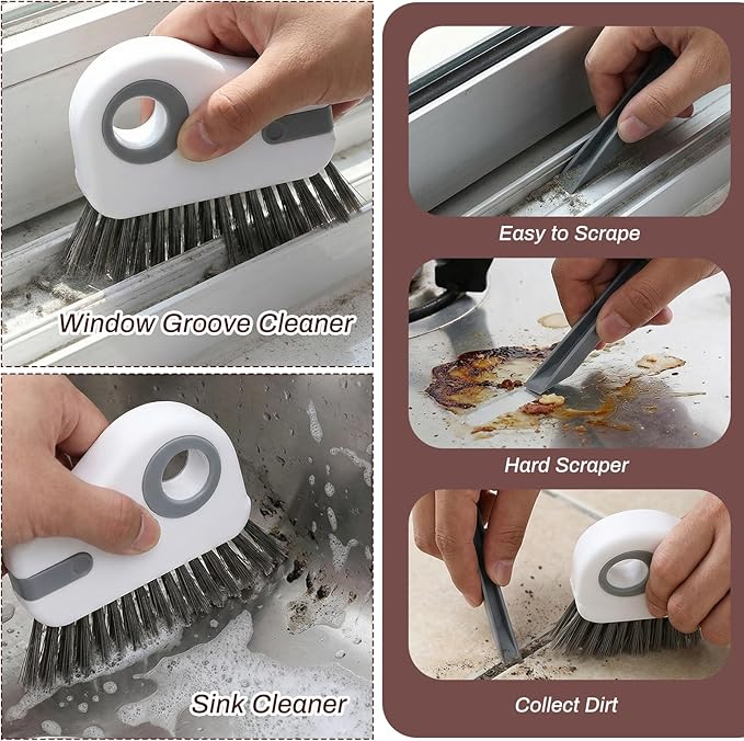2 PCS Groove Cleaning Brush 2 in 1 Window Track Cleaning Tool Crevice Cleanings Brush Multifunction Hard Bristle with Hidden Scraper Grout Cleaner Grip Brushes for Slid Door Track Window Sill
