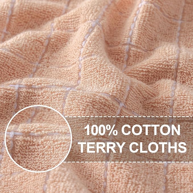 Homaxy 100% Cotton Terry Kitchen Towels(Apricot, 13 x 28 inches), Checkered Designed, Soft and Super Absorbent Dish Towels, 8 Pack