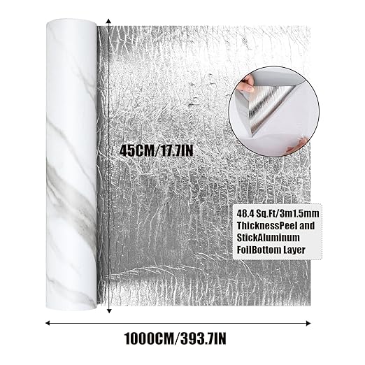 Luxury Thicken Matte Grey White Marble Peel and Stick Floor Tiles Self-Adhesive Vinyl Flooring Roll-DIY Easy for Wall and Floor,Hard Surface/Waterproof/Anti Slip (Not Real Marble, 17.72 "W x 393.7" L)