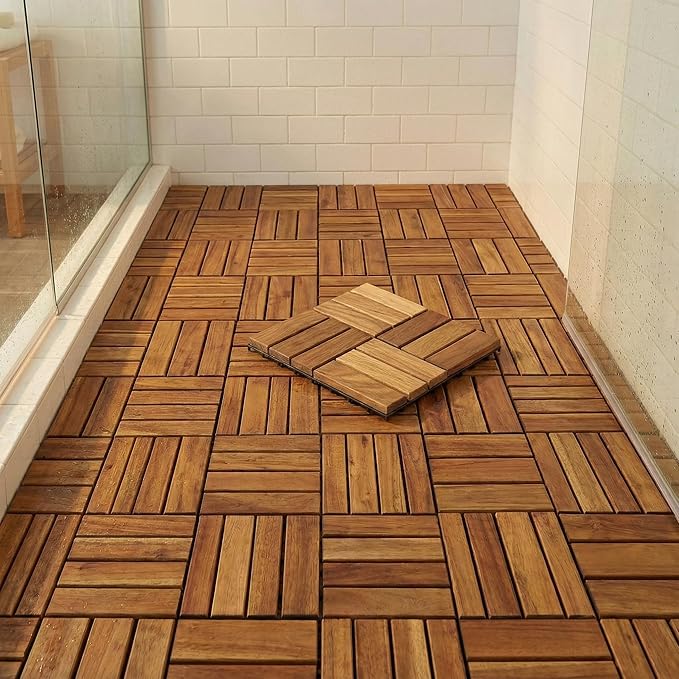 Bare Decor EZ Teak Flooring 12 Slat, Brown, 1 Sample Tile