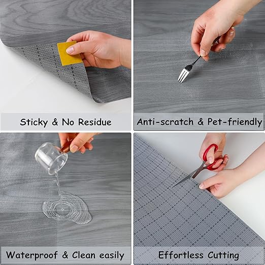 Freshtour Vinyl Flooring Roll, Versatile Removable PET Leather-Like Floor Covering, Waterproof & Durable, Easy Tape Installation, Cost-Effective for Any Room, Grey Oak/ 107.6 Sq.ft (39.3" x 393.7")
