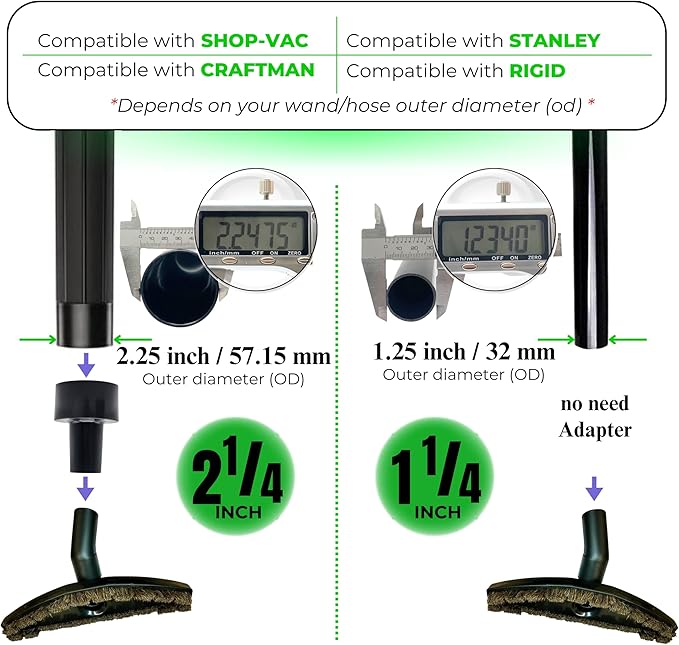 for Shop Vac Upgraded Vacuum Brush Attachment with Horse Hair Soft Bristles and Flexible Brush Head - Work on Low Carpet, Hardwood/Tiles/Hard Floors (for Shop-Vac Using 1 1/4'' & 2 1/2'' Accessories)